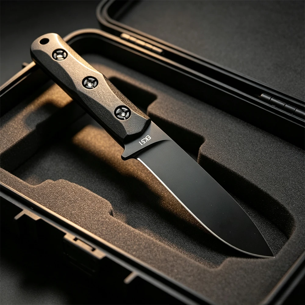KA-BAR EK51 Fixed Blade Hunting Knife with Sheath, Stainless Steel Blade Nylon Fibre Handle Outdoor Survival Tool for Camping