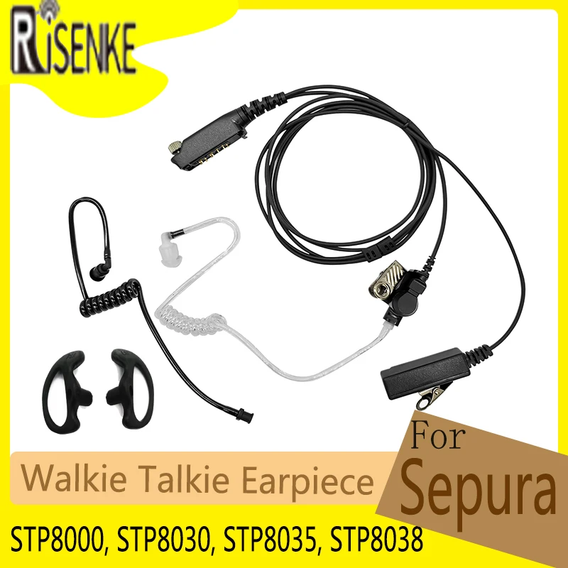 RISENKE STP9000 Earpiece for Sepura STP8000,STP8030,STP8035,STP8038 Walkie Talkie Headset with Mic Ptt Acoustic Air Tube