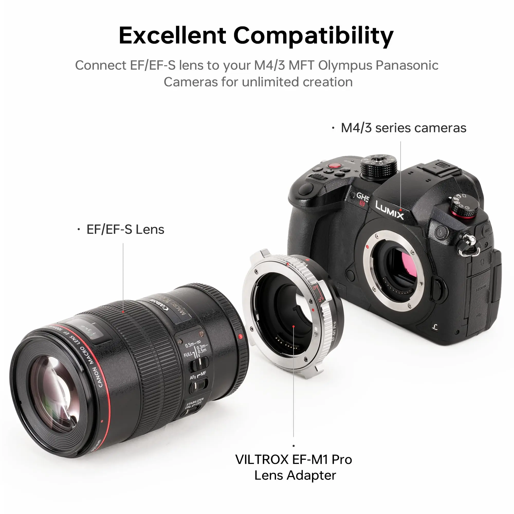 VILTROX EF-M1 Pro Lens Adapter Autofocus Ring Mount Adapter Lens with Security Lock for Canon EF/EF-S To M43 Camera