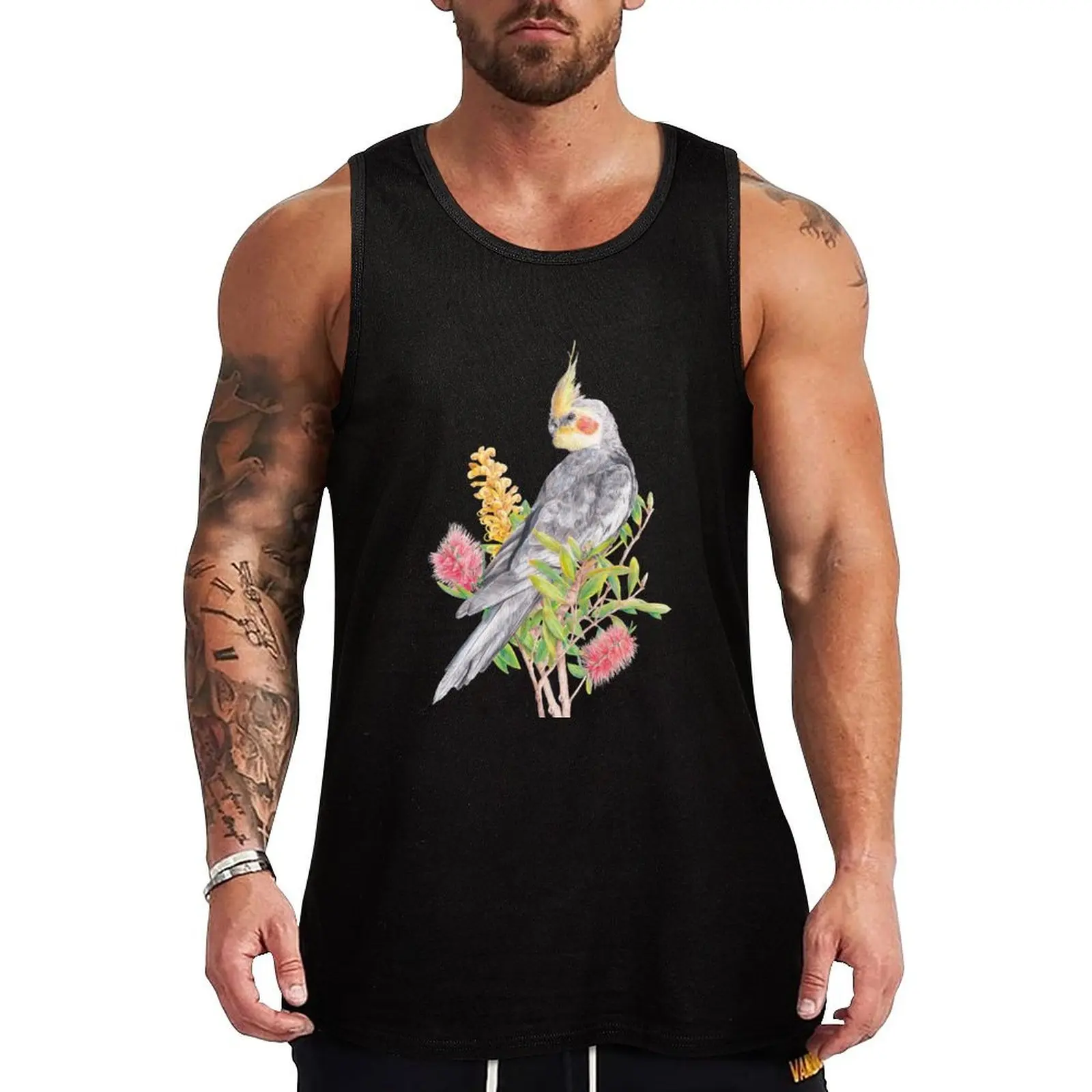 Australian Cockatiel || Floral Bird Tank Top Muscle fit gym anime clothes