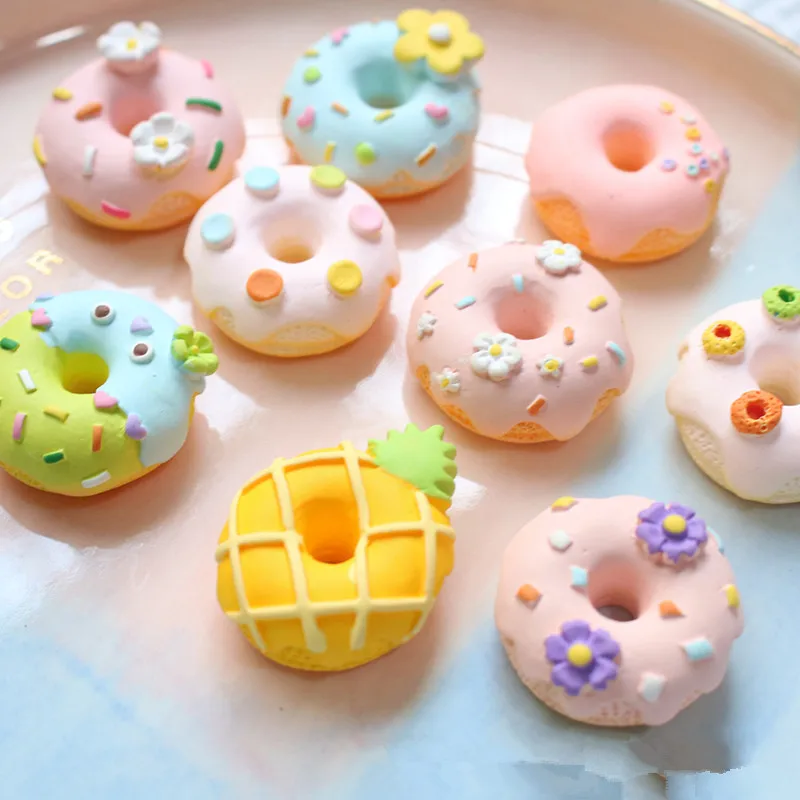 10Pcs Kawaii Cartoon Donut Resin DIY Shoes Hat Icebox Barrette Mobile Phone Case Scrapbook Cream Glue Flat Back Resin