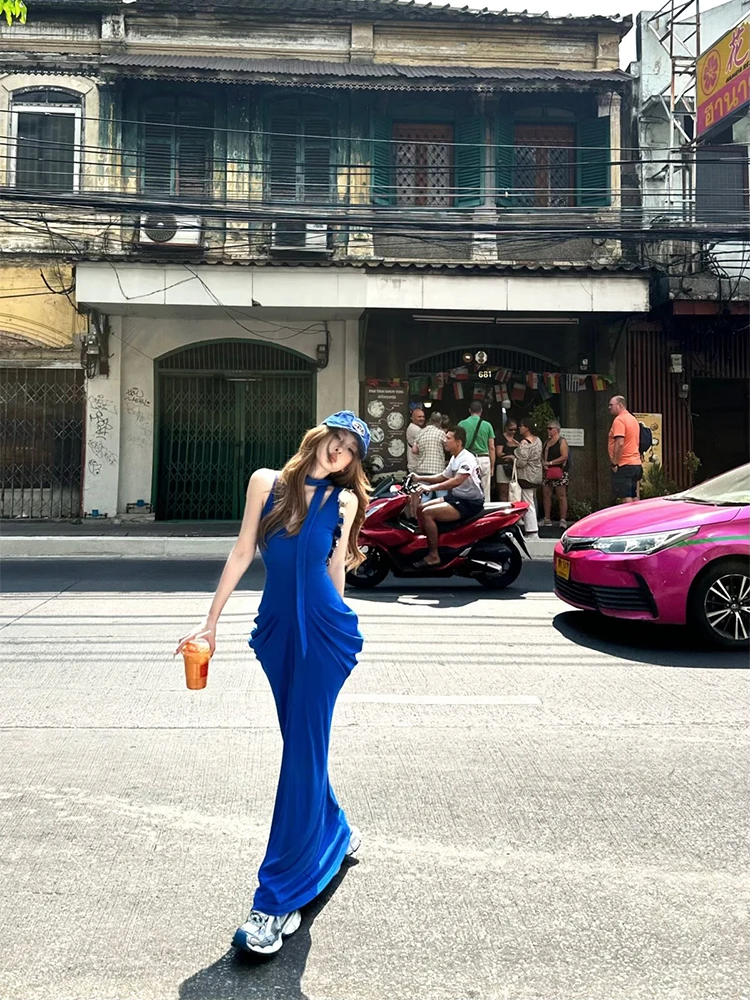 

FuunJ Retro Waist Cinched Maxi Dr Women's Holiday Long Dr V-Ne Svel High Waist A-Line Skirt Sexy Girl Sle