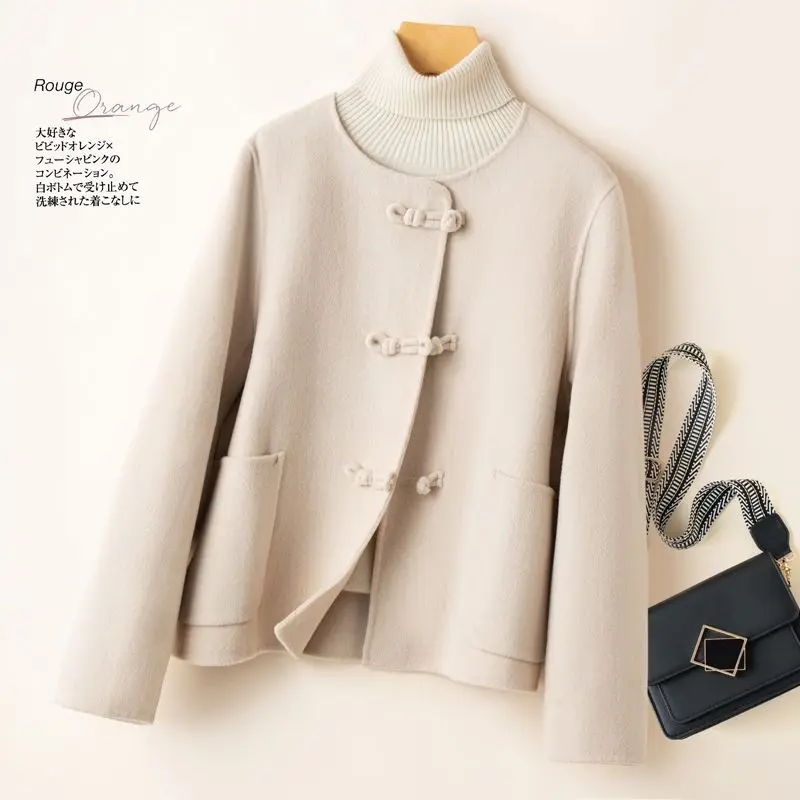 2025 New Autumn Winter Coat Women Short Woolen Jacket Chinese Clasp Double-faced Cashmere Outerwear Female Cardigan