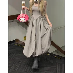 Summer Grey Dress Y2K Clothes Women Backless Dress Solid Sleeveless Sexy Korean Fashion 2023 Female Simple NEW Long Dress