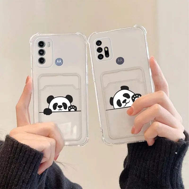 G 60 Hiding Panda Transparent Card Pocket Phone Case For Motorola Moto G60 G60S G40F G52 G82 G50 G31 G22 G9 G30 G20 G10 Cover