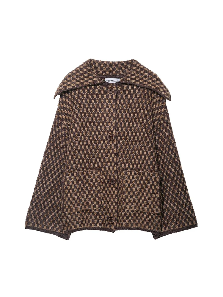 

European style new women's fashion versatile temperament loose lapel long sleeve pocket decoration knitted jacket