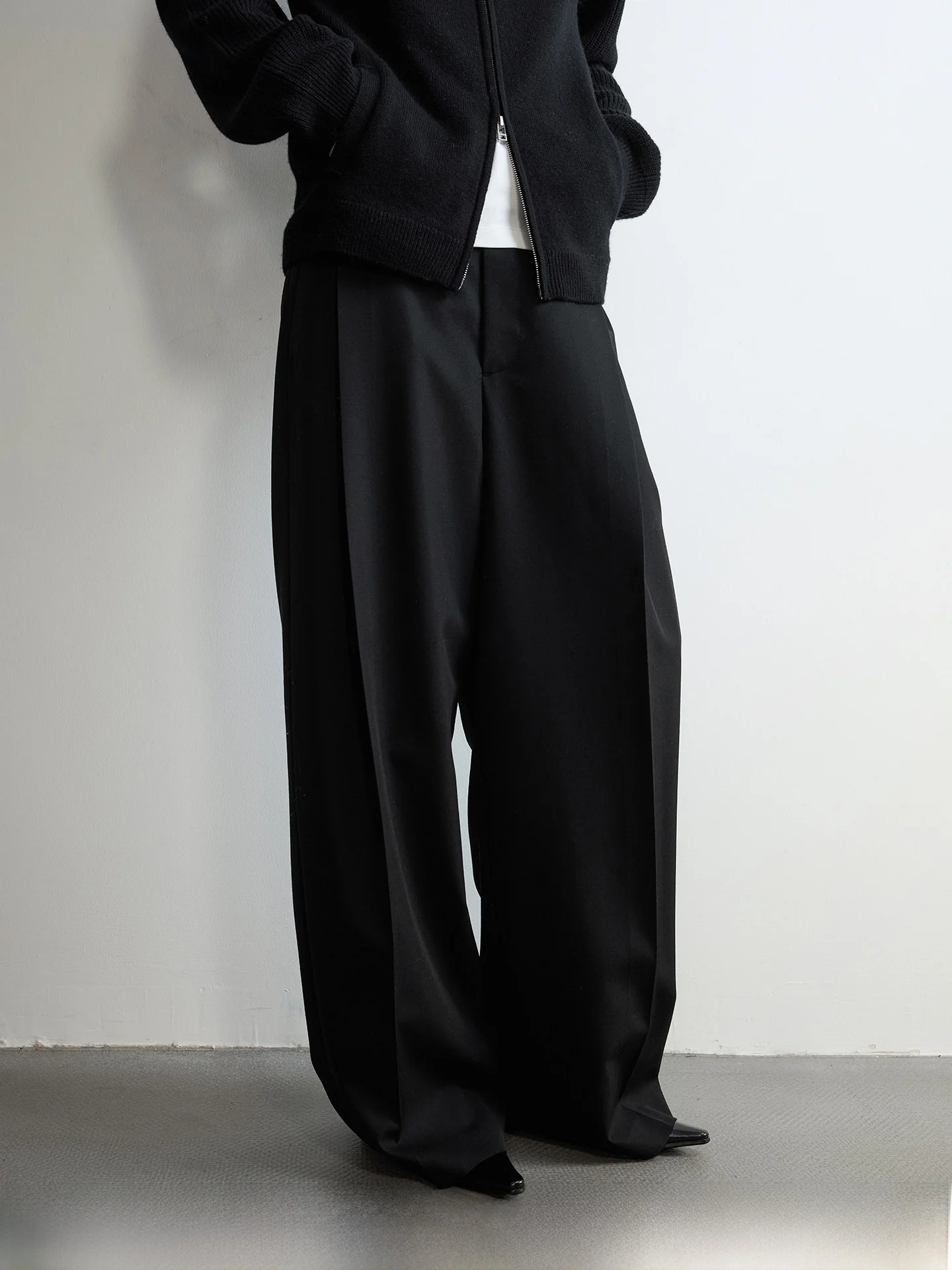 

Winter Australian Merino Wool Wide Leg Pants Single Pleat Design Loose Suit Trousers Ele Simple Sle mid Waist