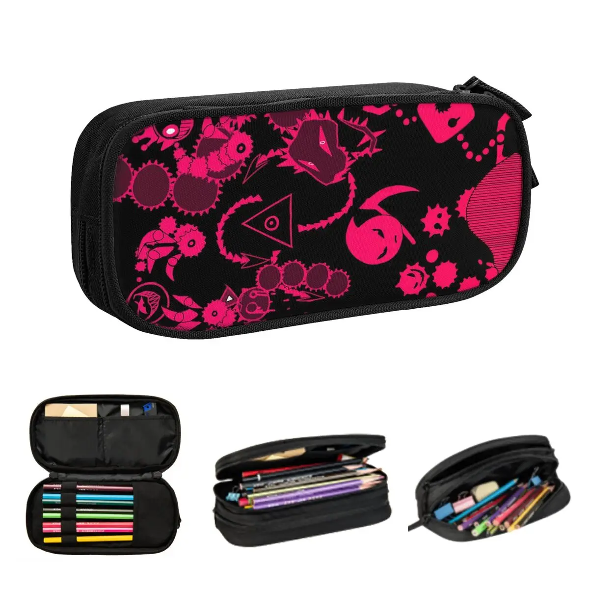 Video Game Geometry Dash Pencil Cases for Students School Pen Box Pencil Bag Large Storage Pencil Pouch