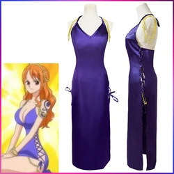 Anime Nami Cosplay Costume Purple Dress Halloween Chrismas Carvinal Dress Anime Nami Cosplay Costume Wig Adult Sexy Woman Outfit
