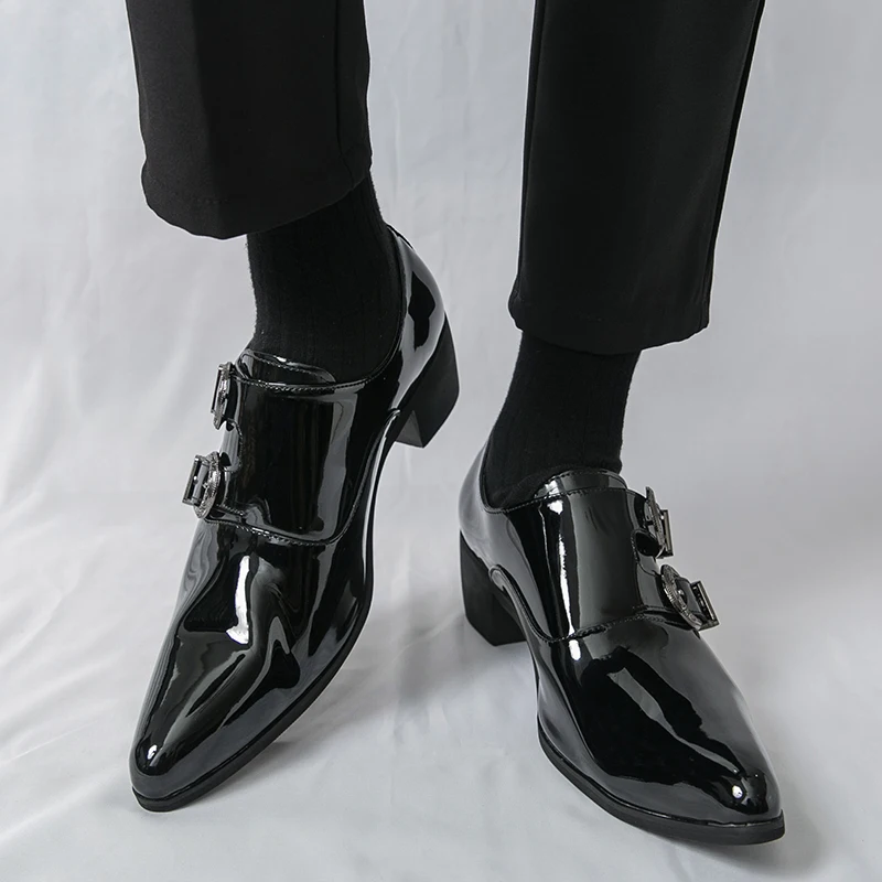 Men's Casual Leather Shoes Business Formal Pointed Toe High Heel Midsole Rubber Outsole Comfortable Breathable Leather Lining