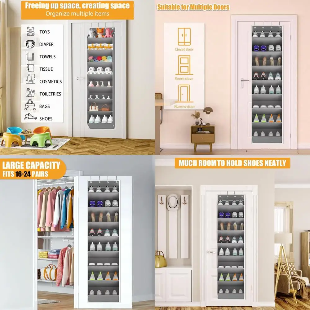 

Серый подвесной органайзер для обуви из 2 штук на 16–24 пар, идеально подходит для дверей шкафа и глубоких карманов для хранения кроссовок и ботинок