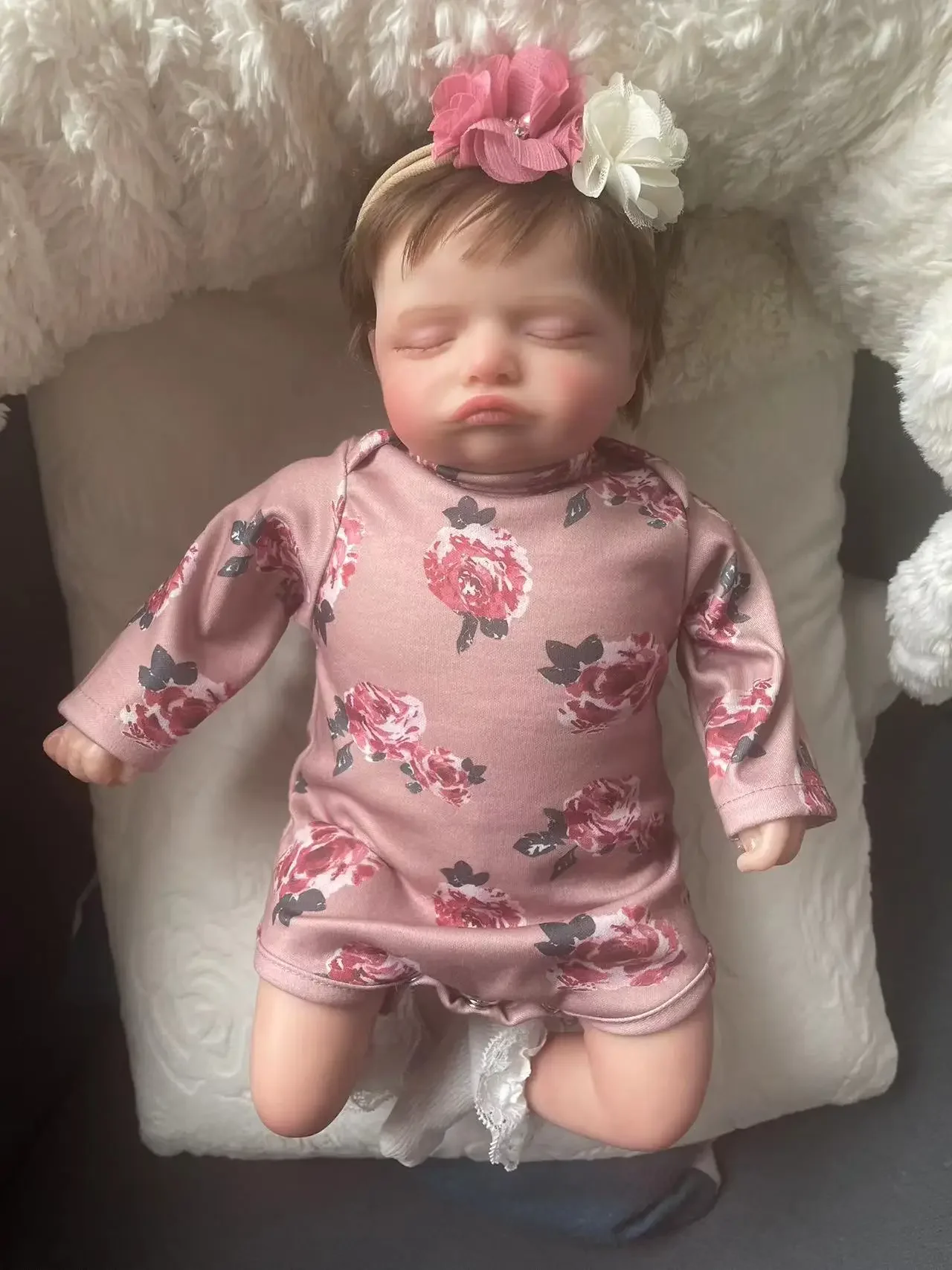 

Rosalie Soft Cotton Body 18Inch Multiple Layers Painting Lifelike Reborn Sleeping Baby Doll 3D Skin Visible Veins Hand Root Hair