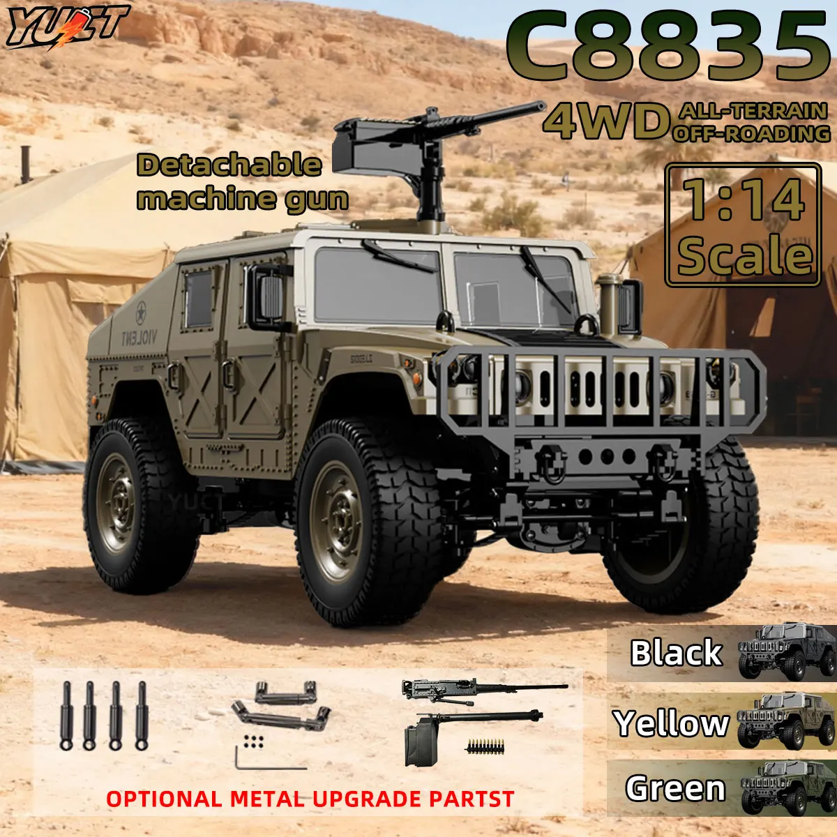 

JJRC C8835 1/14 Remote Control Car 2.4G 4WD Off-road Military Truck RC Vehicle Climbing Off-road Trucks Toys For Christmas Gifts