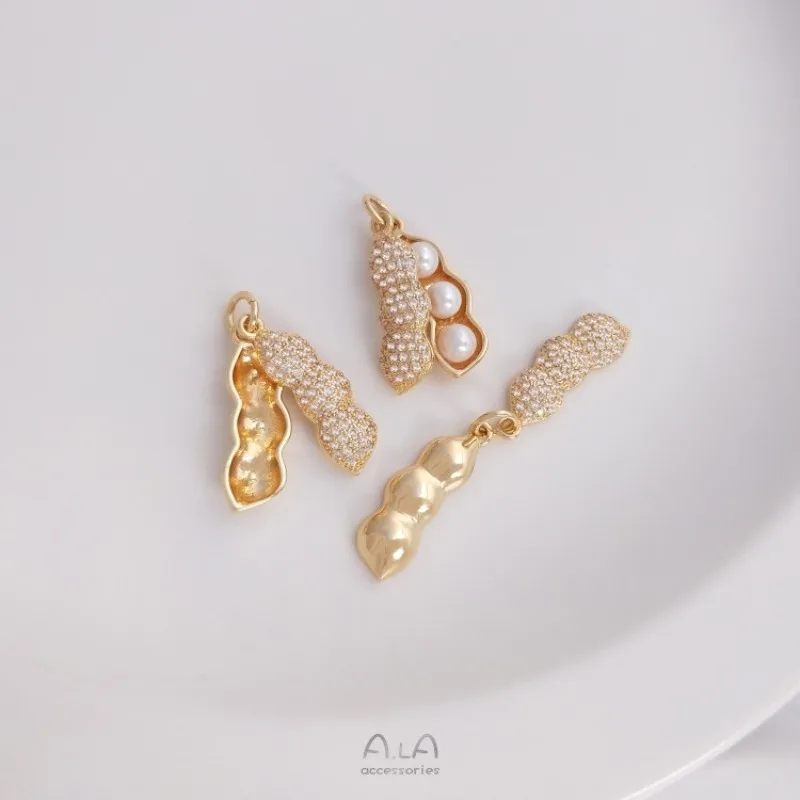 Micro-inlaid Zircon 14K Gold-plated Beadable Money Bag Peanut Starfish Pendant Handmade DIY Half-hole Bead Holder Pendant