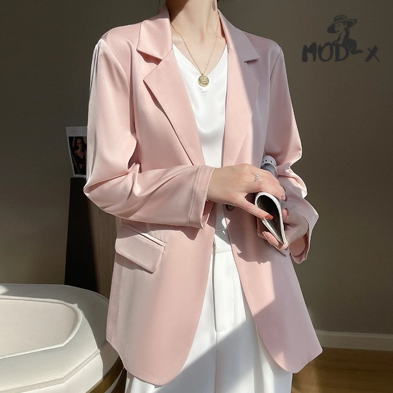 Women\'s Silk Satin Suit Jacket Summer New Sag All-matching Temperament Acetate Long Sleeve Monochromatic Sun Protection Suit