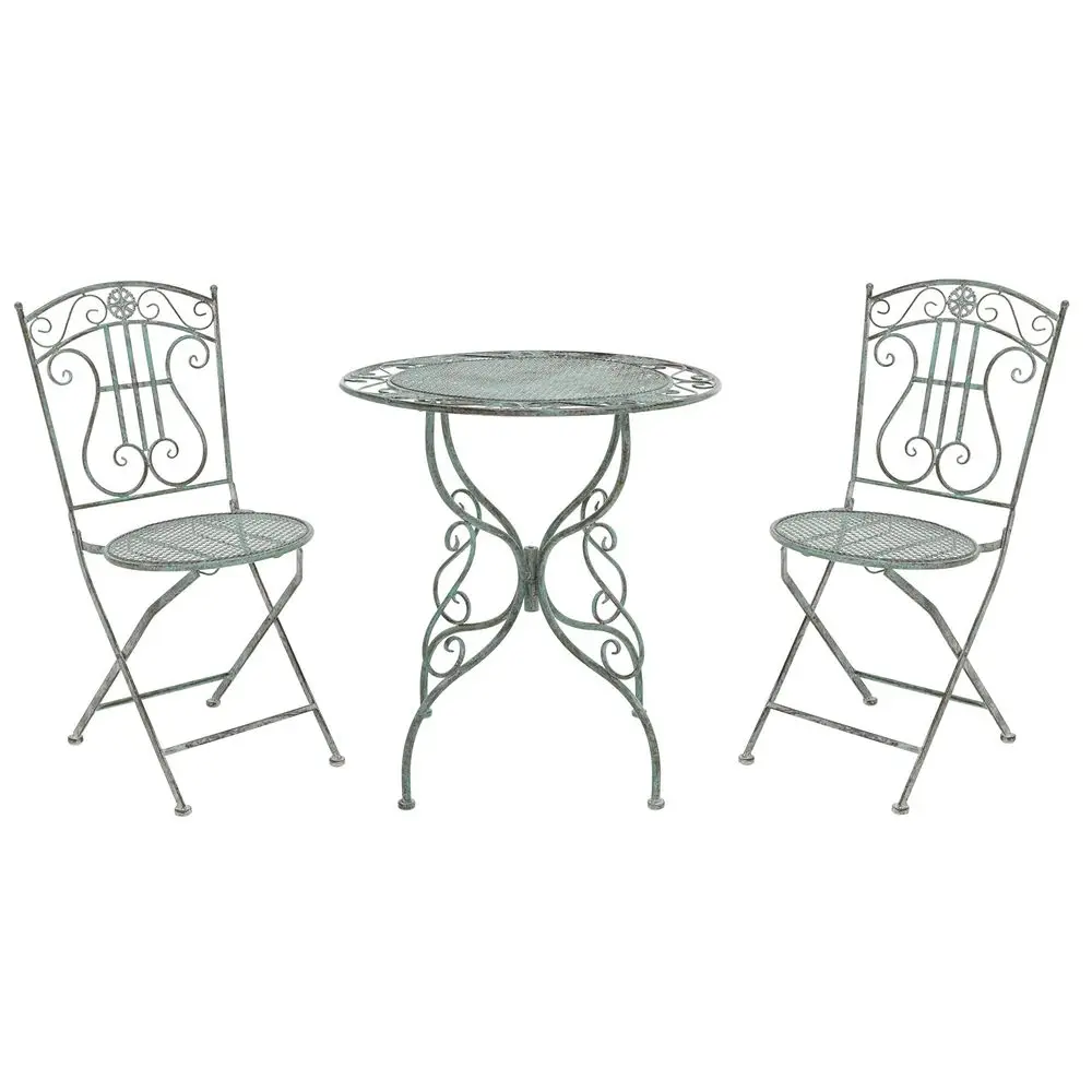 

Outdoor Collection Semly Victorian Antique Dark Green Wrought Iron 3Piece Bistro Set