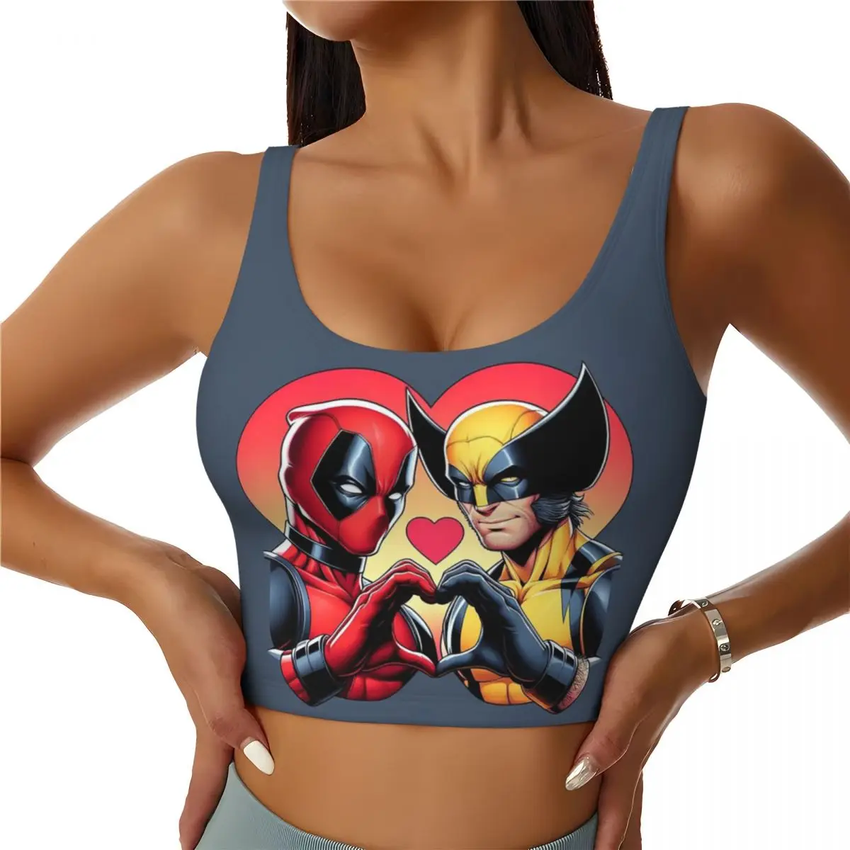 Custom Deadpool And Wolvierine Best Friends Workout Crop Tank Tops for Women Seamless Yoga Running Sports Bras