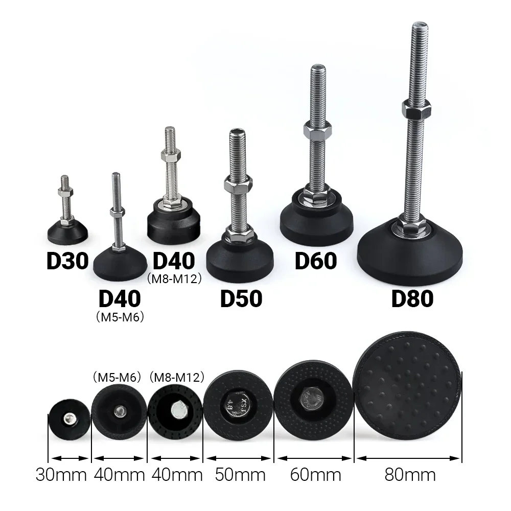 4 pz M8 M10 M12 tornio regolabile gamba Dia 50mm filettatura SS304 piedino in acciaio inox piedini di livellamento Base girevole gambe articolate