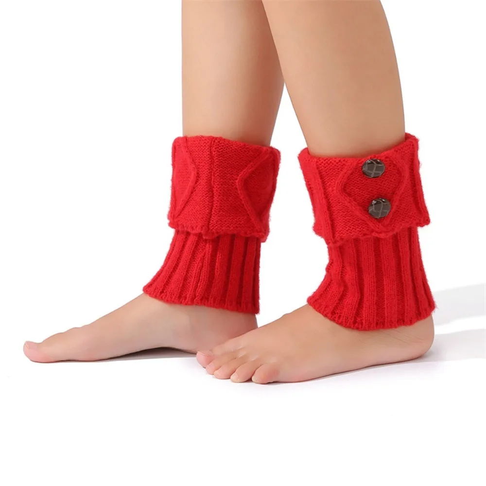 

New Thermal Knitted Leg Warmer Loose Pure Color Short Leg Warmers Buttons Crochet Boot Cover Autumn Winter