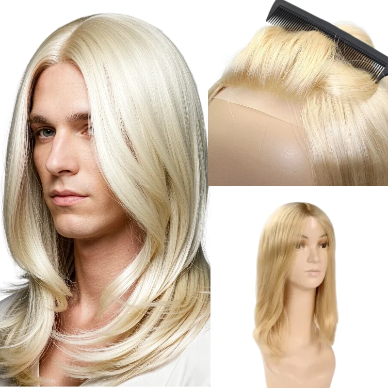 Human Hair PU Base Men Toupee Hairpiece 7x9 14inch Hand-Tied In Stock 72H Ship Wholesale Dropship Color 1B #4 #613