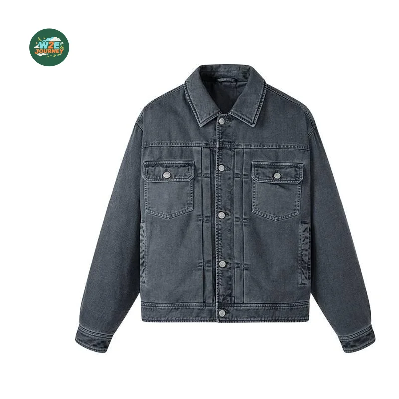 W2EJOURNEY EU US Size Luxury Quality Casual Jacket Autum Winter Cotton Windbreaker Laydown Collar Full Zip Up Denim Jacket