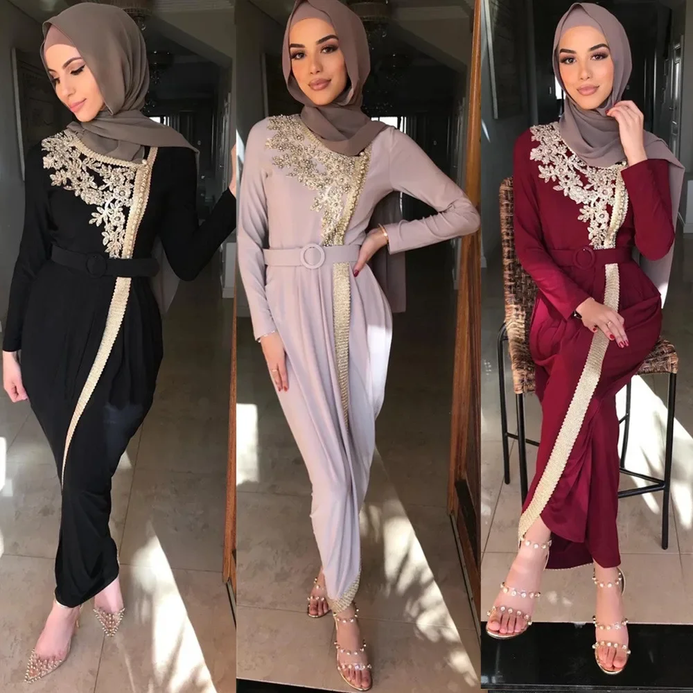 Fashion New Beaded Embroidery Abayas for Women Muslim Party Dress Dubai Turkey Kaftan Eid Jalabiya Djellaba Islamic Gown Robe