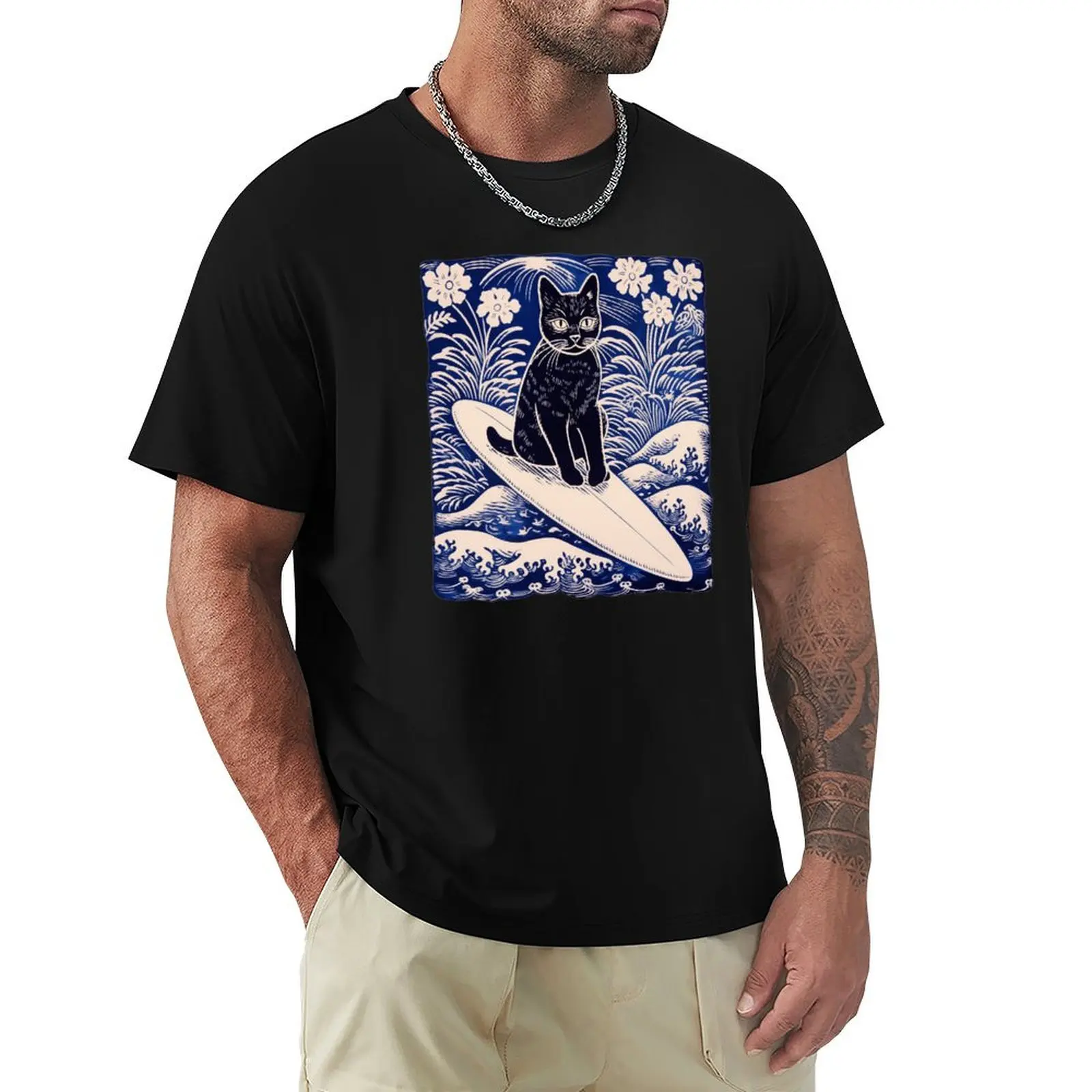 

Lino cut surf cat T-Shirt vintage t shirts vintage men t shirt