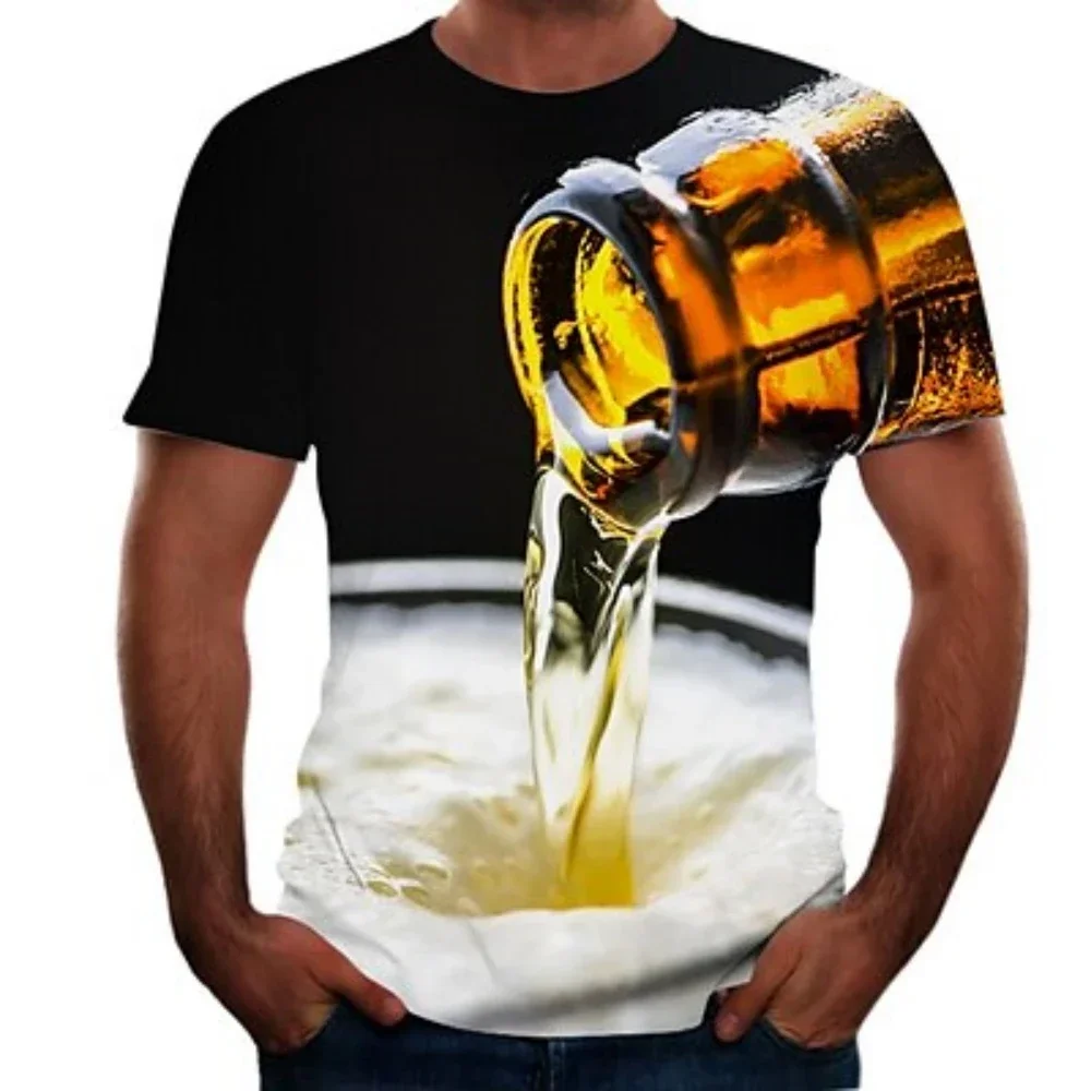 Men's  T shirt Graphic 3D Beer Round Neck Dark Grey A B C D Plus Size Going out Weekend Short Sleeve Clothing Apparel Basic