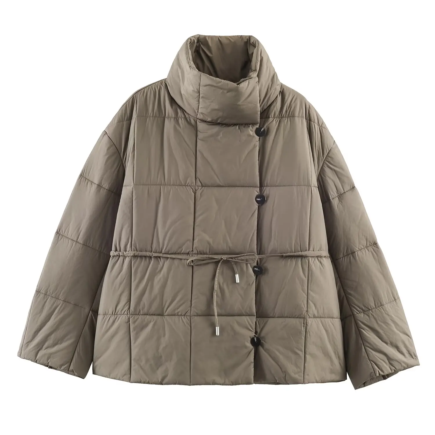 

WOMAN 2026 Summer New Fashion Casual Warm Thickened short belt Jacket Coat Retro All-match Long Sleeves Chic Female Outerwear