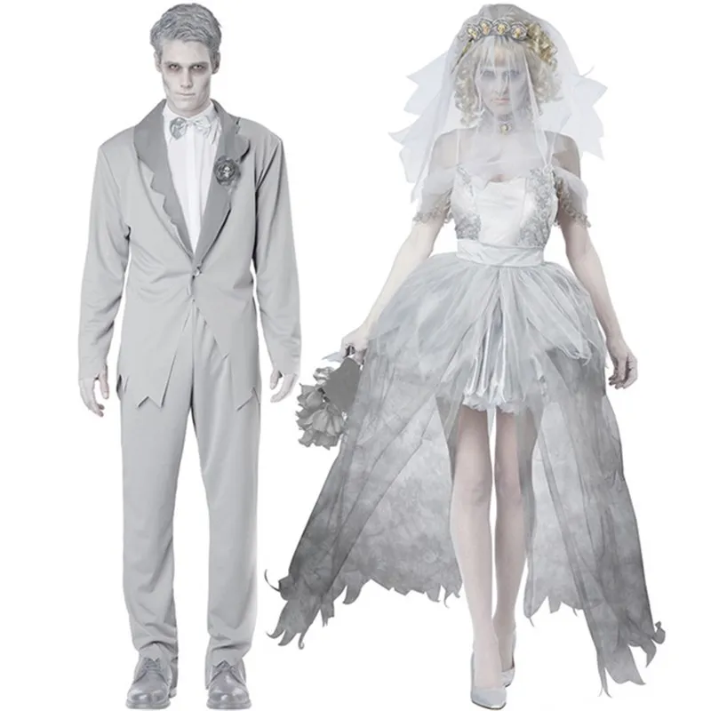 

Ghost Groom Wedding Couple Halloween Costume Skeleton Role Play Cosplay Men Women Stage Performance Outfit Twdfdi