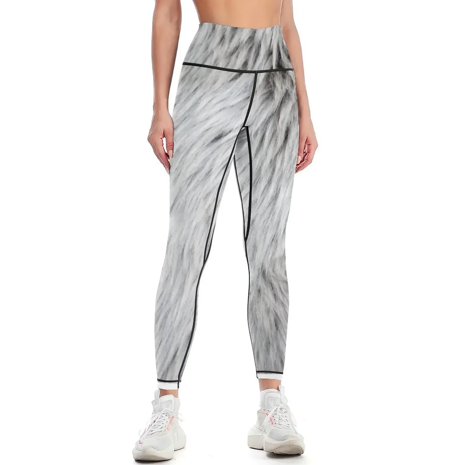 

Close-up of grey faux fur Leggings Legging sport Women's trousers Women's sports pants leggins push up woman Womens Leggings