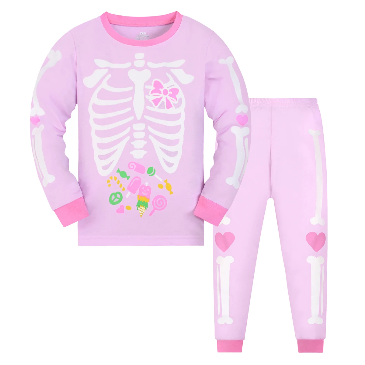 Halloween glow Little Girl Pajamas Sets  Skeleton Pumpkin Cotton Kids Sleepwear 2-9 Years