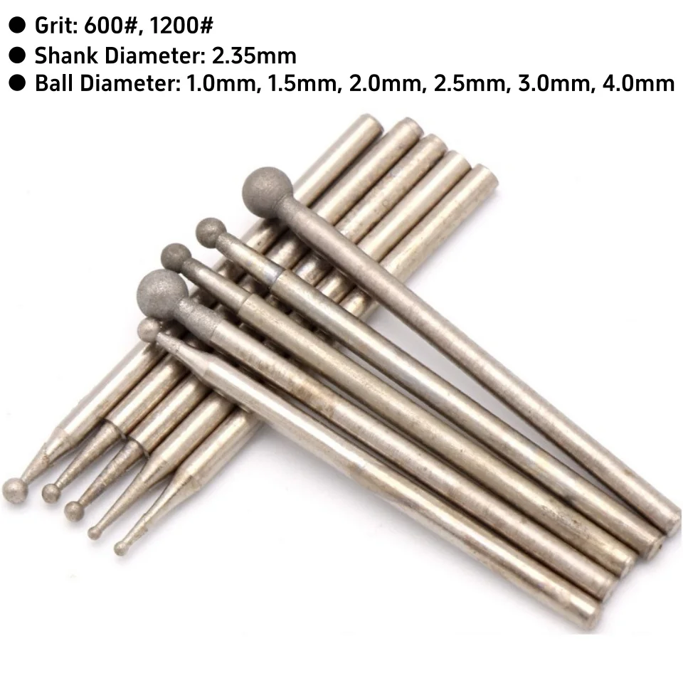 1-4mm Diamond Round Burring Sanding Drill Bit Grinding Head 2.35mm Shank Carve Precision Carving Tool Electric Grinder Parts