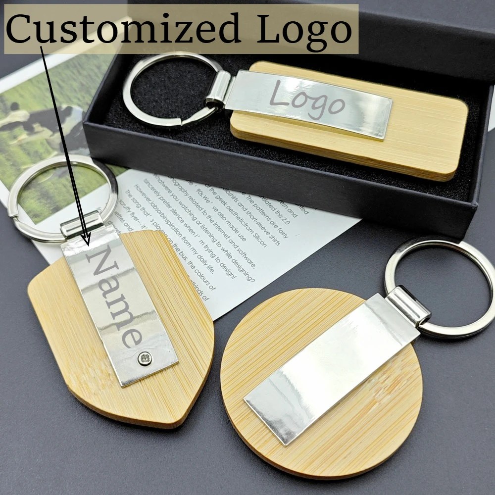 

Custom Name Laser Engraved Logo Keychain Shield Circle Rectangle Keyring Home Metal Autos Key Chain Ring Individualization Gift