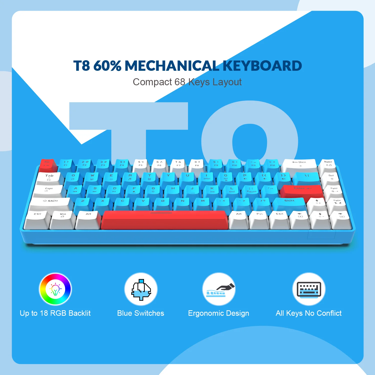 Imagem -02 - Mini Teclado Mecânico com Fio 68 Teclas Compactas Rgb Retroiluminado Usb c Apto para pc Laptop Mac Ps4 Xbox Mambasnake-t8