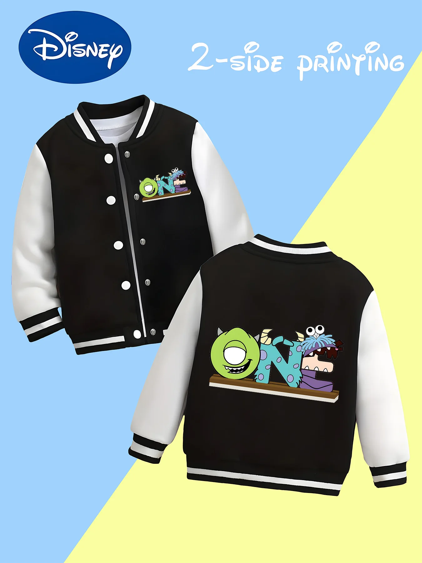

MINISO Disney Monsters University Kids Baseball Jacket - Double-sided cute monster print, simple soft fabric fits the body