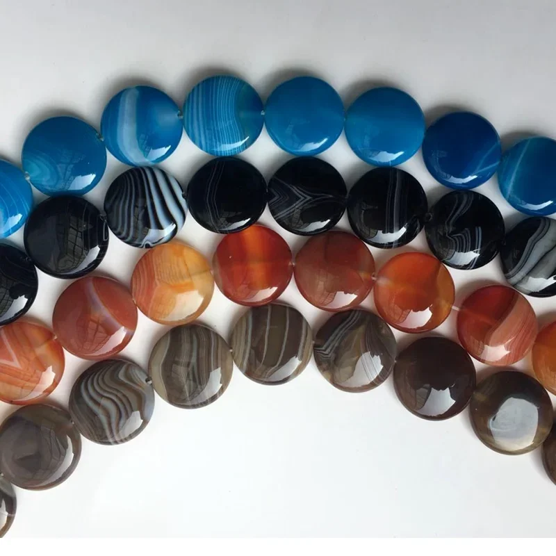 Natural Stone Beads for DIY, Coin Stripe Agat Beads, Multiple Different Color to Choose, Strand 15 in, 25mm 20mm wholesale