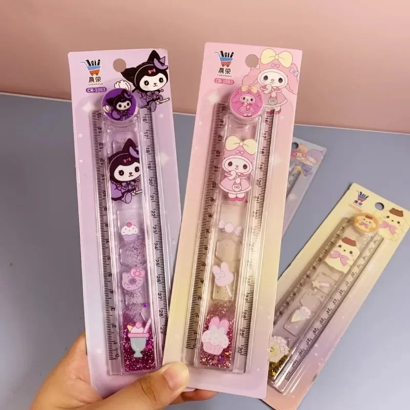 

Anime Kawaii Sanrio Kuromi Ruler Student My Melody Pom Pom Purin Acrylic Quicksand Folding Measuring Ruler Drawing Stationery