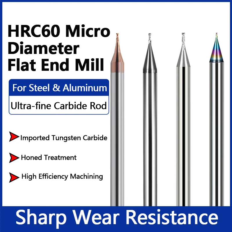 1 Stück HRC60 Hartmetall-Schaftfräser 2 Schneidkanten Mikro-Flachfräser 0,1-0,95mm CNC-Fräser für Stahl, Metall und Aluminium – Detail 1