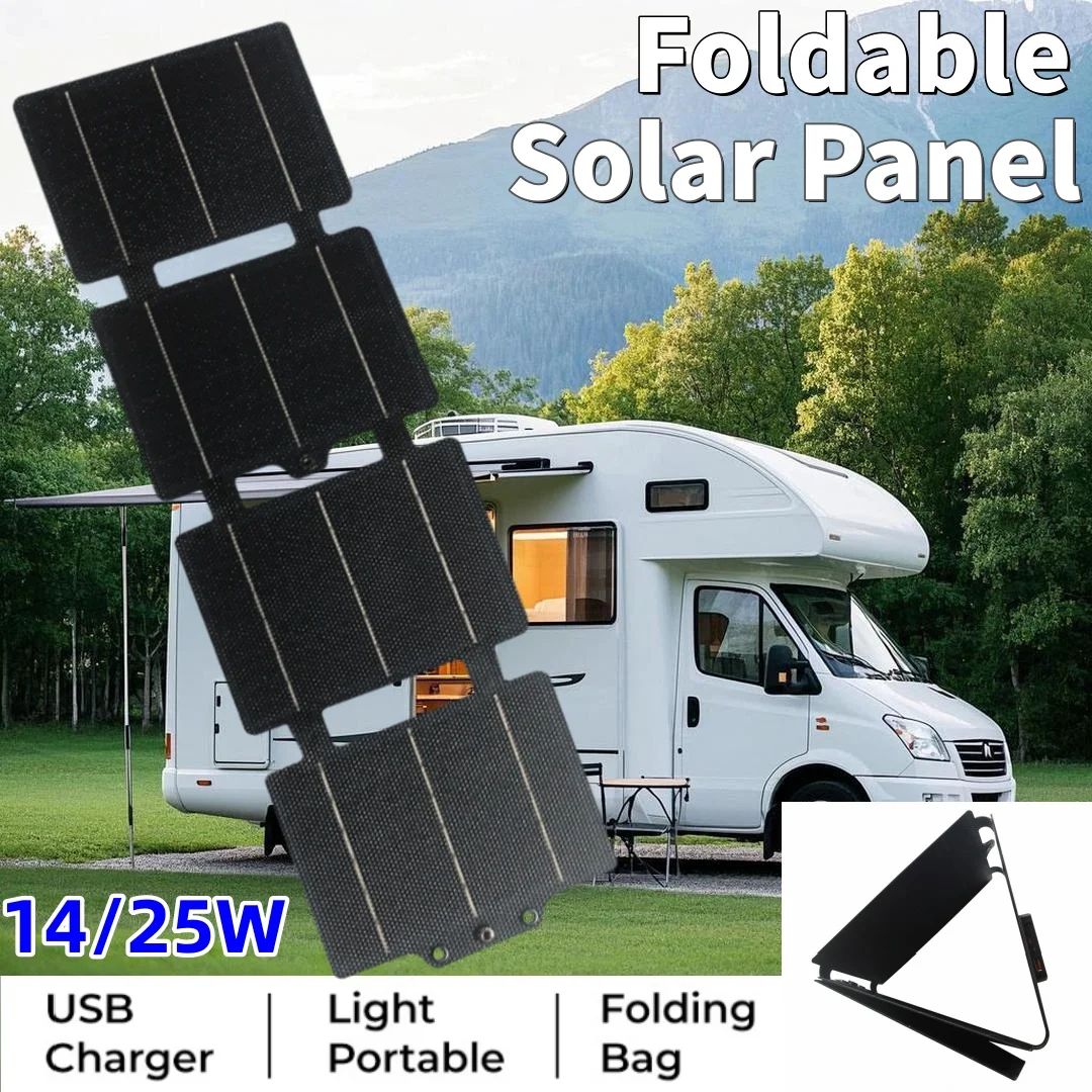 

14W/25W Portable Flexible Folding Solar Charger ETFE Lamination USB/Type-C Interface Solar Folding Pack For RV Car Outdoor