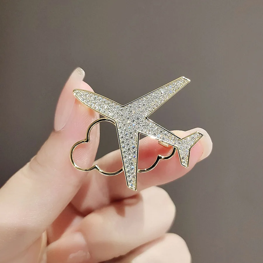 Rhinestone Airplane Cloud Brooches for Women Unisex Aircraft Pins Event Party Backpack Decoration Clothes Accessories