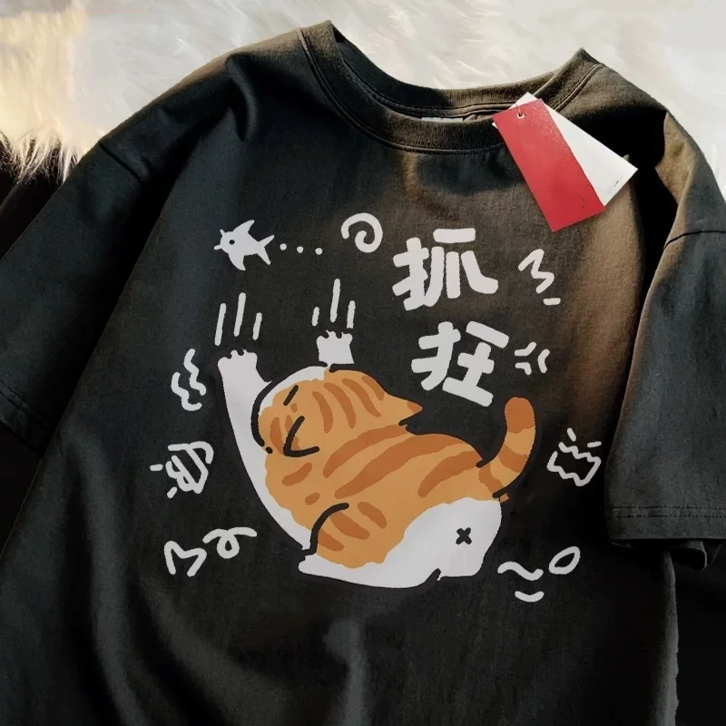 

Мужская хлопковая футболка с короткими рукавами ZAZOMDE Crazy Cat Pattern, городская модная дышащая летняя горячая распродажа в стиле граффити