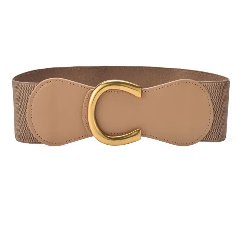 Women Wide Elastic Waist Belt for Dress Ladies Stretch Belt Plus Size with Gold Big Buckle