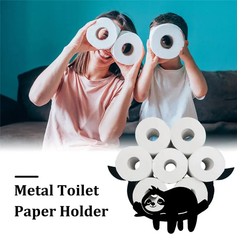 [B17B!】 Durable Metal Sloth Toilet Paper Holder, Wall Mounted Roll Holder, Black Paper Storage, Perfect For Bathroom Decor