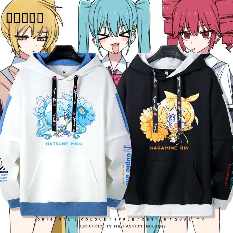 ユニセックスパーカー-快適な長袖ポリエステルジャケット-男性と女性用-ボーカロイドミクコラボレーション-秋冬アウター