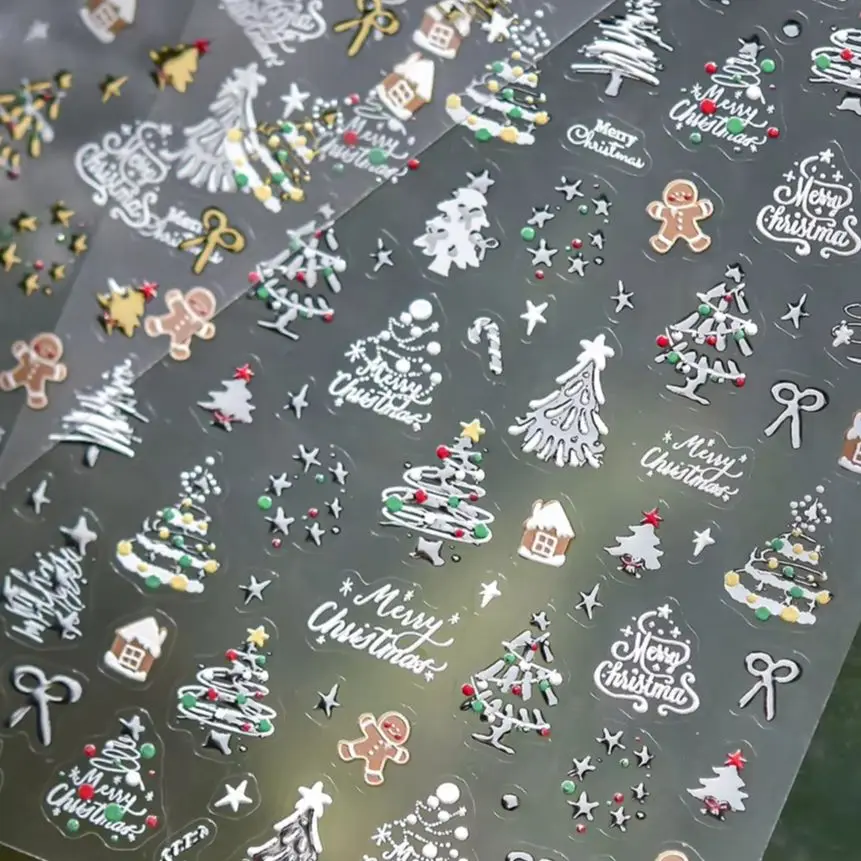 

Winter Christmas Tree Snowflakes Snowman Santa Claus Gingerbread Man Bowknot Star Crystal Ball Garland Nail Art Stickers Decals