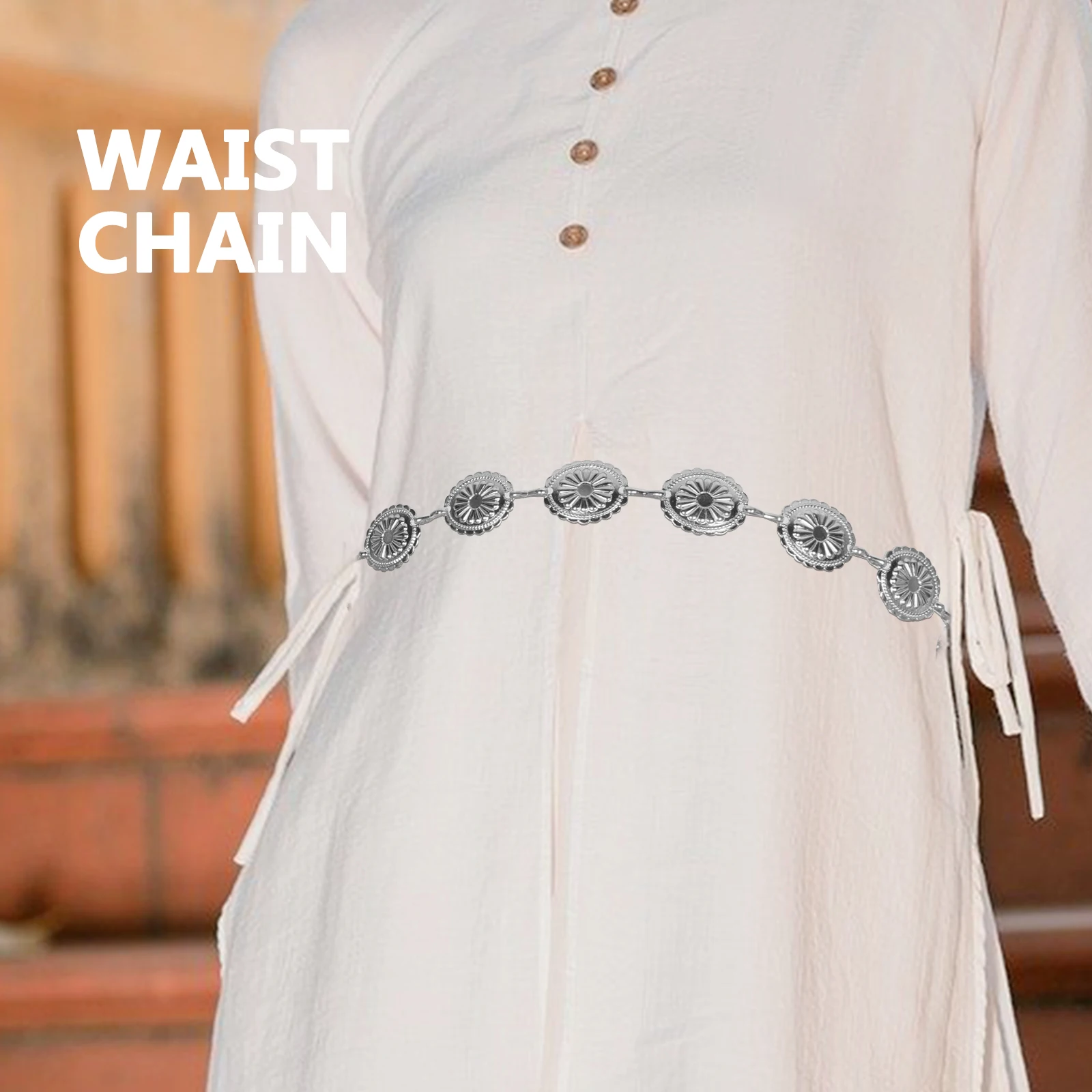 

Adjustable Western Concho Chain Boho Waist Belt For Women Dresses Jeans Country Outfits Cowgirl Accessories Metal Belt