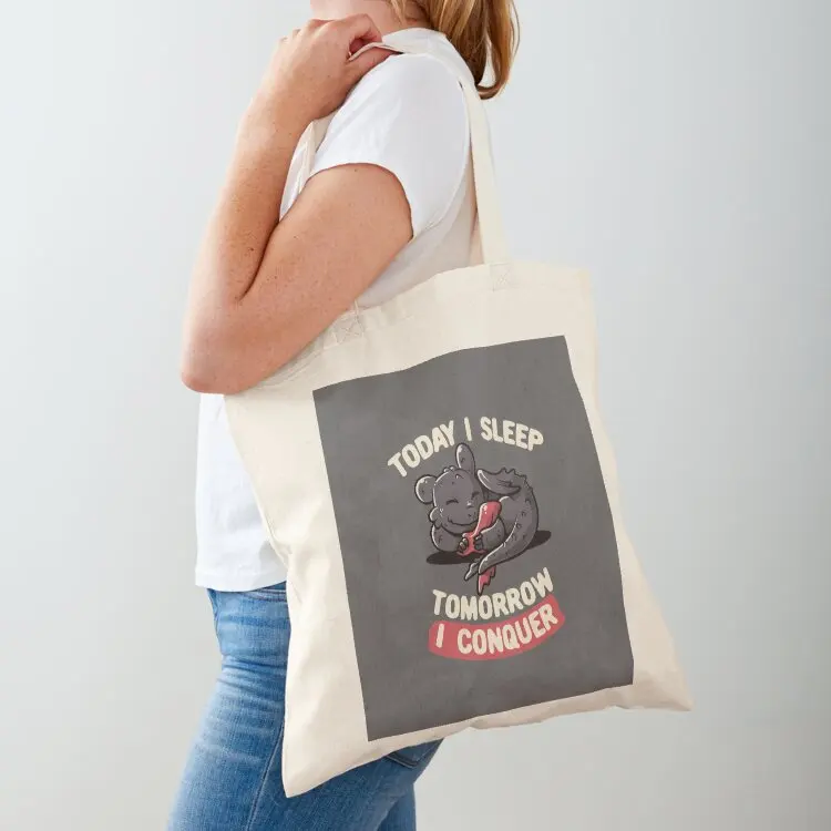 

Today I Sleep Tomorrow I Conquer Cute Lazy Dragon Gift Tote Bag Women bags canvas tote bag shopping bag logo Cloth