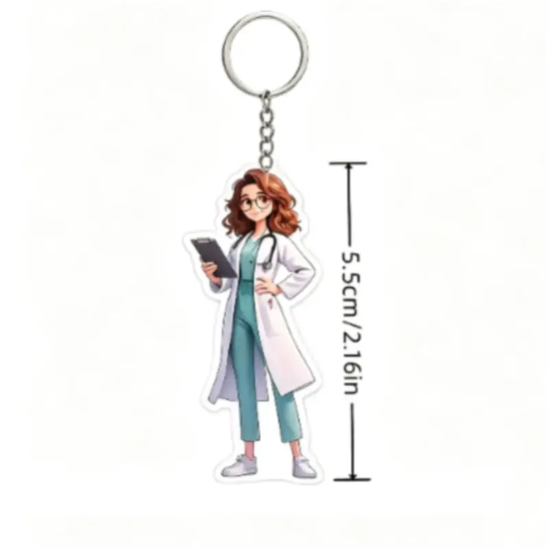 Cartoon Nurse Doctor Acrylic Keychain 2D Flat Figurine Pendant Portable Key Ring For Backpack Bag Gift For Worker Couple Supply view 6