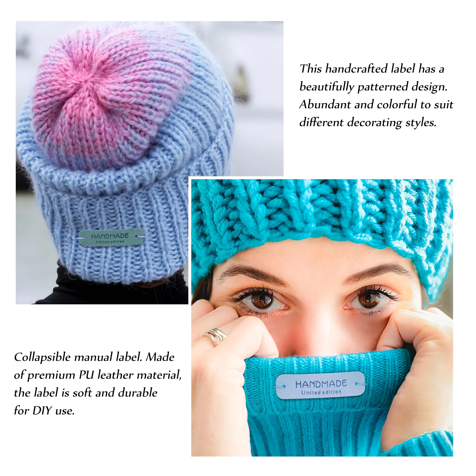 

50Pcs Handmade Labels PU Multifunctional DIY Fabric Sewing Tags for Clothes Bags Wallets Handmade Labels